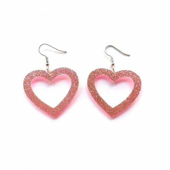 Glitter Heart Earrings - Pink or Red - Picture 3 of 3